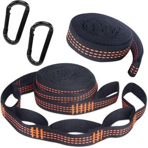 Csparkv - 2 Pack Hammock Hanging Straps with 2 Black Hook Carabiners 300KG Tree Hanging Kit Orange Straps Accessories for Camping Hiking Outdoor