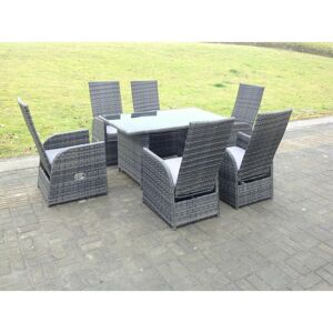 Dark Grey Mixed Outdoor Wicker Rattan Garden Furniture Reclining Chair And Table Dining Sets 6 Seater Rectangular Black Tempered Table - Fimous