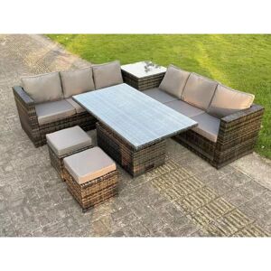Fimous - Dark Grey Mixed Wicker Rattan Corner Sofa Garden Furniture Rising Table Sets Footstool