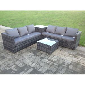Fimous - Dark mixed Grey Outdoor Rattan Garden Furniture Set Corner Sofa 2 Tables
