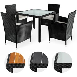 Casaria Milan/Florence/Monaco Polyrattan Outdoor Dining Furniture Set Glass Top Table 4/6/8 Poly Rattan Stackable Armchairs with Cushions Garden Patio