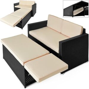 Deuba Casaria® Poly Rattan Sofa Sun Lounger Day Bed Outdoor Garden Patio Ottoman Storage Bench Conservatory Black 2 Seater