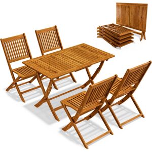 Casaria Sydney Wooden Garden Dining Table and Chairs Set 4 Seater FSC®-Certified Acacia Wood 5pcs 4 Chairs 1 Table Foldable Wood Patio Outdoor Furniture
