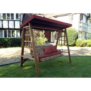 Wooden Dorset 3 Seater Swing Seat Chair Bench Red Cushion Cover - Charles Taylor