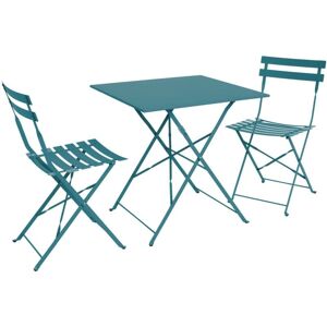 Sweeek - 2-seater folding metal bistro garden table, 70x70cm, Emilia, Duck Blue, 70x70x71 cm