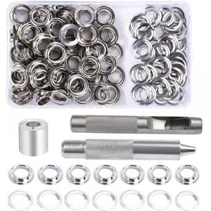 Eyelet Set, 100 Sets 10 mm Eyelets, Tarpaulin Repair Kit with 3 Eyelet Tools, Eyelet Set for Tarpaulins, Fabrics, Tents and Crafts (203 Pieces) Ymyny