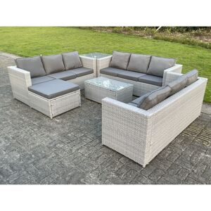 10 Seat Light Grey Lounge Outdoor pe Rattan Garden Furniture Set Wicker Sofa Set Oblong Coffee Table Side Table Footstool - Fimous
