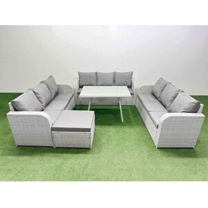 Fimous - 10 Seat Outdoor pe Rattan Garden Furniture with Cushions 3 Seater Sofa Big Stool Light Grey