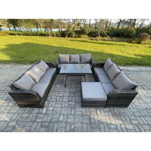 10 Seater Wicker Rattan Garden Furniture Set with Rectangular Dining Table Big Footstool Patio Outdoor Lounge Sofa Set - Fimous