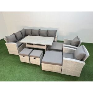 12 Seater Rattan Garden Furniture Set Outdoor Patio Dining Corner Sofa Sets with Dining Table 2 Chairs 4 Footstools Light Grey Mixed - Fimous