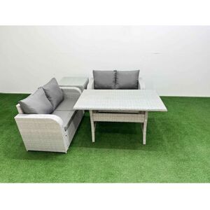 4 Seater Outdoor Love Sofa Set Rattan Garden Furniture Set with Rectangular Dining Table Side Table Light Grey - Fimous