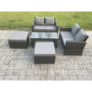 FIMOUS 5 Pieces Garden Furniture Sets Poly Rattan Outdoor Patio Furniture pe Wicker Furniture Set with 2 Big Footstool Loveseat and Table for Garden