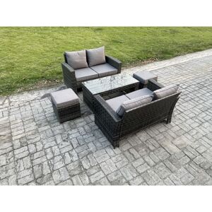 FIMOUS 5 Pieces Garden Furniture Sets Poly Rattan Outdoor Patio Furniture pe Wicker Furniture Set with 2 Small Footstool Loveseat and Table for Garden