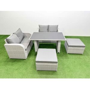 5 Pieces Outdoor pe Rattan Sofa Set Patio Garden Furniture Sets with Cushions 2 Big Stools Light Grey - Fimous