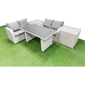 5 Pieces Outdoor pe Rattan Sofa Set Patio Garden Furniture Sets with Cushions 2 Side Tables Light Grey - Fimous