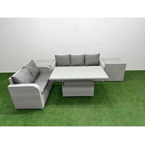 FIMOUS 5 Seater pe Rattan Wicker Garden Furniture Patio Conservatory Sofa Set with Adjustable Lifting Dining or Coffee Table 3 Seater Sofa Love Sofa 2 Side