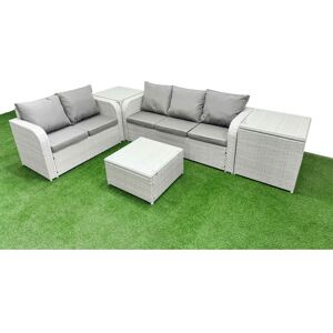 Fimous 5 Seater PE Rattan Wicker Garden Furniture Patio Conservatory Sofa Set with Square Coffee Table 3 Seater Sofa Love Sofa 2 Side Table