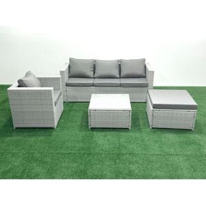 5 Seater Rattan Garden Furniture Set with 3 Seater Sofa Chair Square Coffee Table Big Footstool Light Grey Mixed - Fimous