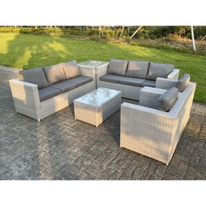 Fimous - 6 pc Light Grey Outdoor pe Rattan Garden Furniture Set Wicker Sofa Coffee Table 2 Armchair