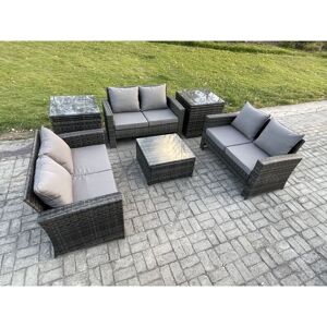 6 pcs Outdoor Lounge Sofa Set Wicker pe Rattan Garden Furniture Set with Square Coffee Table Double Seat Sofa 2 Side Tables Dark Grey Mixed - Fimous