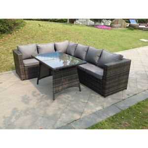 Fimous - 6 Seater Grey Rattan Corner Sofa Set Dining Table Foot Rest Garden Furniture Outdoor