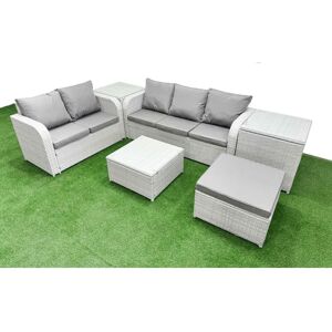 FIMOUS 6 Seater pe Rattan Wicker Garden Furniture Patio Conservatory Sofa Set with Square Coffee Table 3 Seater Sofa Love Sofa Big Footstool 2 Side Table