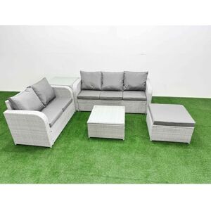 FIMOUS 6 Seater pe Rattan Wicker Garden Furniture Patio Conservatory Sofa Set with Square Coffee Table 3 Seater Sofa Love Sofa Big Footstool Side Table