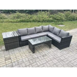 6 Seater Rattan Corner Sofa Lounge Sofa Set With Rectangular Coffee Table Side Table Dark Grey Mixed Right Hand - Fimous