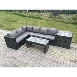 6 Seater Rattan Corner Sofa Lounge Sofa Set With Rectangular Coffee Table Side Table Dark Grey Mixed Left Hand - Fimous