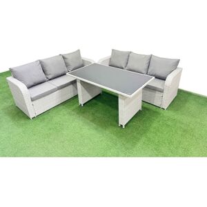 Fimous 6 Seater Rattan Outdoor Dining Table 3 Seater Sofa Set Light Grey