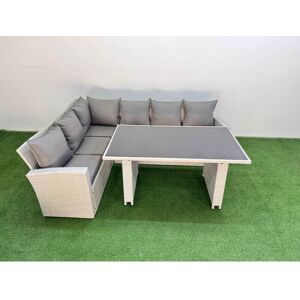 6 Seater Wicker Rattan Corner Sofa Sets Outdoor Garden Furniture Sets with Rectangular Dining Table Lounge Sofa Light Grey - Fimous