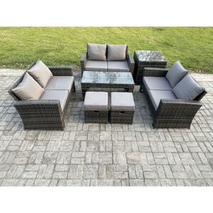 FIMOUS 7 pcs Outdoor Lounge Sofa Set Wicker pe Rattan Garden Furniture Set with Coffee Table Double Seater Sofa Side Table 2 Small Footstools Dark Grey