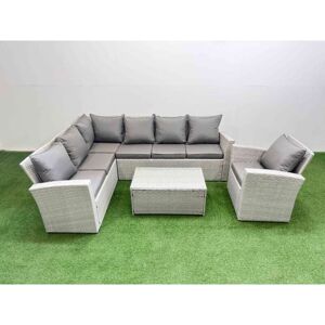 7 Seater Garden Outdoor pe Rattan Furniture Set Rattan Garden Sofa Set with Big Footstool Light Grey Mixed - Fimous