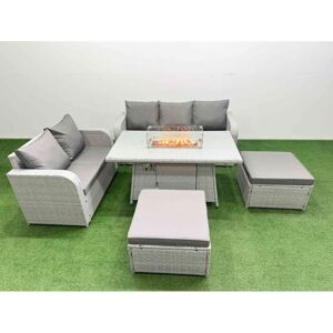 7 Seater pe Rattan Wicker Garden Furniture Patio Conservatory Sofa Set with Firepit Dining Table 3 Seater Sofa Love Sofa 2 Big Footstool - Fimous
