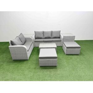 FIMOUS 7 Seater pe Rattan Wicker Garden Furniture Patio Conservatory Sofa Set with Rectangular Coffee Table 3 Seater Sofa Love Sofa 2 Big Footstool 2 Side