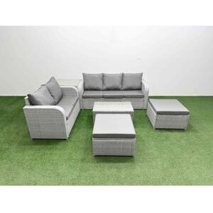 FIMOUS 7 Seater pe Rattan Wicker Garden Furniture Patio Conservatory Sofa Set with Rectangular Coffee Table 3 Seater Sofa Love Sofa 2 Big Footstool Side