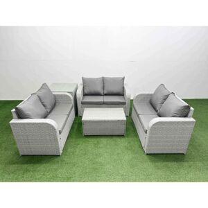 7 Seater pe Wicker Rattan Furniture Sofa Sets with Rectangular Coffee Table 2 Seater Love Sofa Big Footstool Light Grey - Fimous