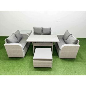 7 Seater pe Wicker Rattan Furniture Sofa Sets with Rectangular Dining Table 2 Seater Love Sofa Big Footstool Side Table Light Grey - Fimous