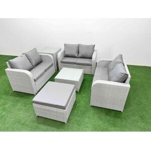 7 Seater pe Wicker Rattan Furniture Sofa Sets with Square Coffee Table 2 Seater Love Sofa Big Footstool Side Table Light Grey - Fimous