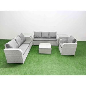 FIMOUS 7 Seater Poly Rattan Outdoor Garden Furniture Square Coffee Table Sofa Set Patio 3 Seater Sofa Reclining Chair 3 Seater Sofa 2 Side Table Light Grey