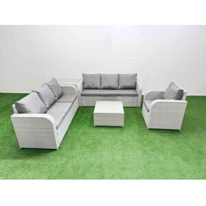 FIMOUS 7 Seater Poly Rattan Outdoor Garden Furniture Square Coffee Table Sofa Set Patio 3 Seater Sofa Reclining Chair 3 Seater Sofa Side Table Light Grey