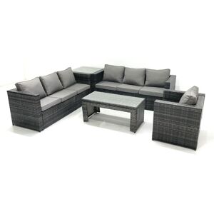 Fimous 7 Seater Rattan Garden Furniture Set Outdoor Lounger Sofa with Coffee Table Armchair Side Table Dark Grey Mixed