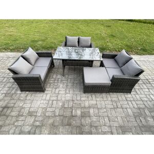 7 Seater Rattan Wicker Garden Furniture Patio Conservatory Sofa Set Indoor Outdoor with Dining Table Double Seat Sofa Big Footstool - Fimous