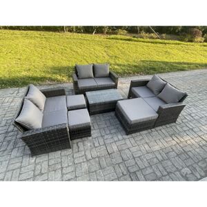 7pc Rattan Sofa Garden Furniture Outdoor Patio Set with 3 Footstools Double Seat Sofa Dark Grey Mixed - Fimous