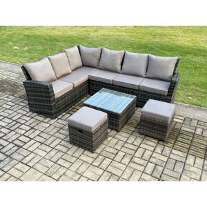 Fimous - 8 Seater High Back Rattan Garden Furniture Set Corner Sofa With Square Coffee Table Footstool