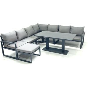 Fimous 8 Seater Outdoor Aluminum Garden Furniture Set Corner Sofa Big Footstool Adjustable Rising Lifting Dining Table Sets Dark Grey