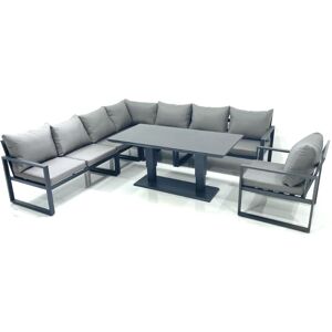 Fimous 8 Seater Outdoor Aluminum Garden Furniture Set Corner Sofa Chair Adjustable Rising Lifting Dining Table Sets Dark Grey