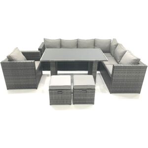 Fimous 8 Seater Outdoor Lounge Rattan Corner Sofa Set Garden Furniture Rectangular Dining Table Chair