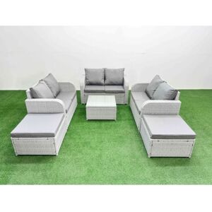 Fimous 8 Seater PE Wicker Rattan Furniture Sofa Sets with Square Coffee Table 2 Seater Love Sofa 2 Big Footstool Light Grey