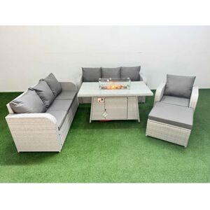 FIMOUS 8 Seater Poly Rattan Outdoor Garden Furniture Firepit Dining Table Sofa Set Patio 3 Seater Sofa Reclining Chair 3 Seater Sofa Big Footstool Light